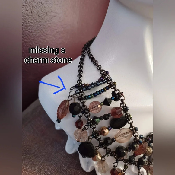 A Vintage Fantasy Statement Crystal Bead Stone Drop Jewel Choker Bib Collar - Picture 4 of 9